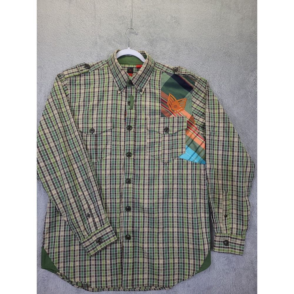 Massive Revolution Mens XL Military Style Long Sleeve Plaid‎  Button Down Shirt